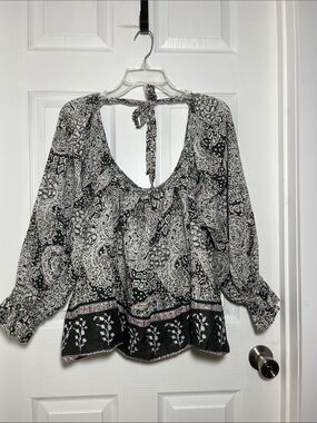 Cleobella Anthropologie Anna Organic Cotton Paisley Tie-Back Peasant Blouse